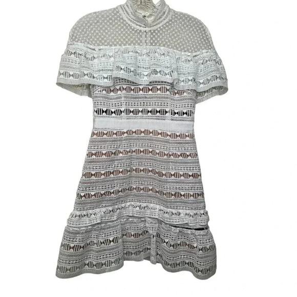 Self-Portrait Yoke Frill Mini White Dress Size 4 - Picture 12 of 16